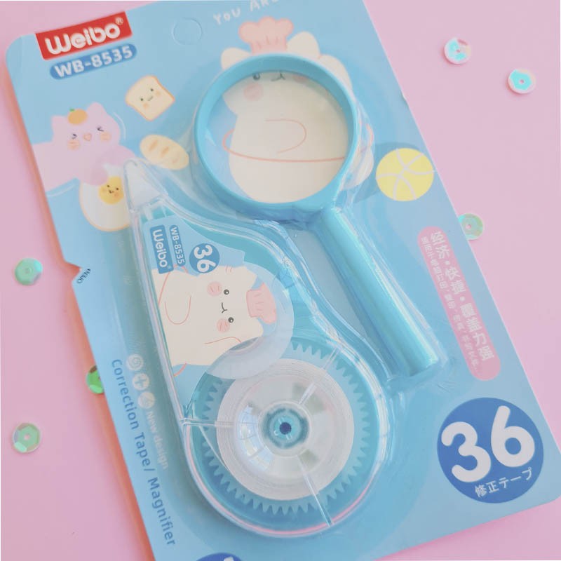 CINTA CORRECTORA Y LUPA GATO AZUL