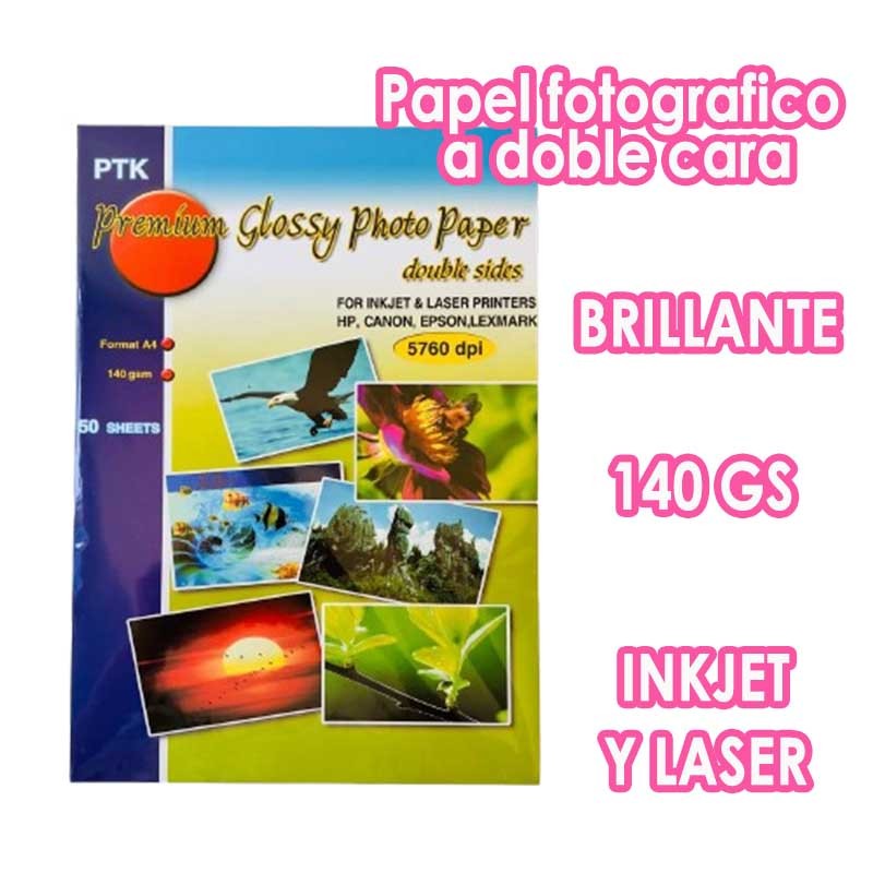 PAPEL FOTOGRÁFICO GLOSSY DOBLE CARA 140gs (50 hojas)