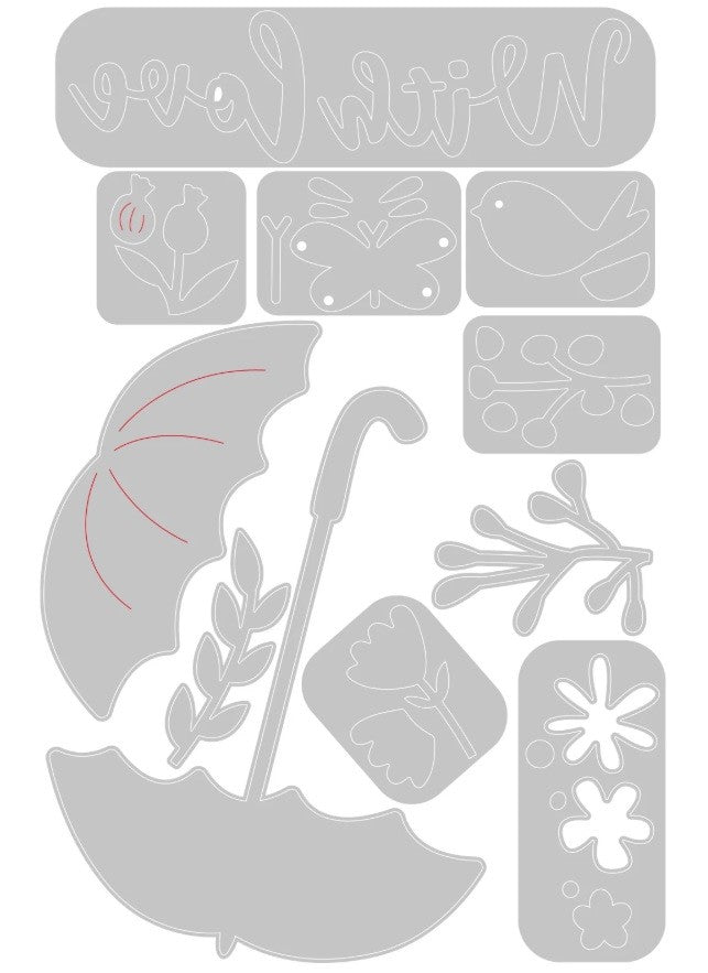 TROQUEL THINLITS FLORES EN PARAGUAS OLIVIA ROSE SIZZIX (11 PCS)