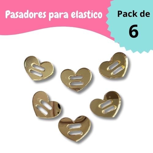 PASADORES DE CORAZON DORADO ESPEJO PARA ELASTICO AGENDA (6 PCS)