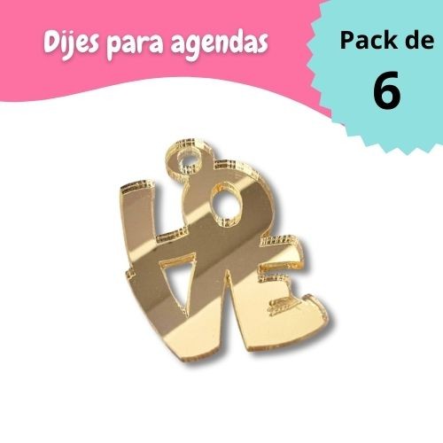 DIJE LOVE DORADO ESPEJO PARA AGENDA (6 PCS)