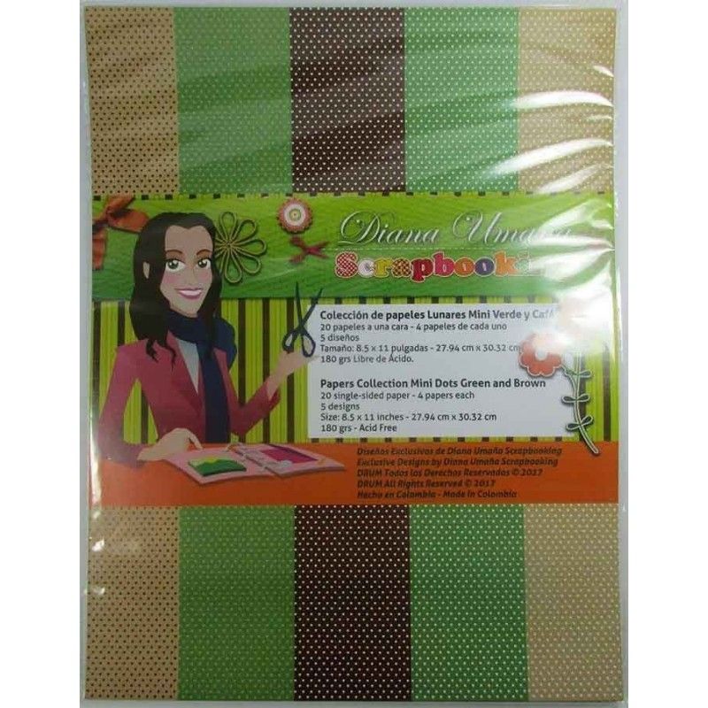 PAPELES LUNARES MINI VERDE Y CAFÉ 21cm x 27cm
