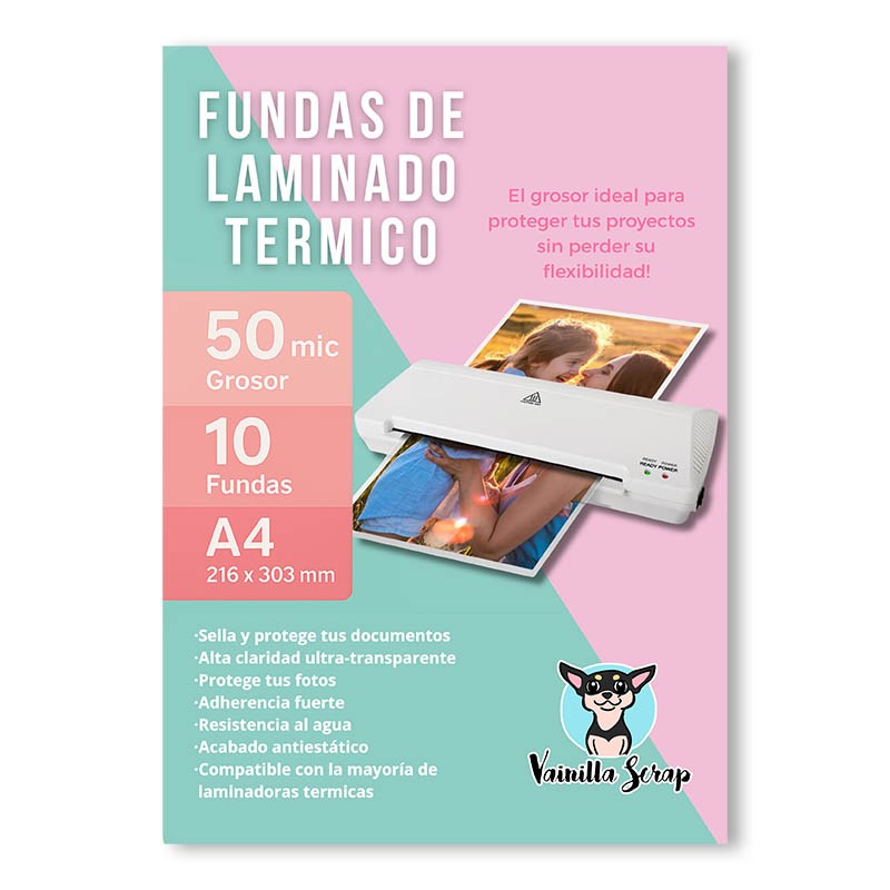 FUNDAS DE LAMINADO TERMICO BRILLANTE 50micras (10 fundas) A4