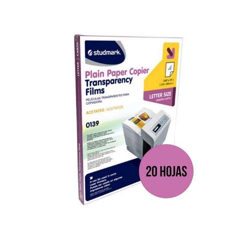 ACETATO TRANSPARENTE IMPRIMIBLE EN LASER CARTA (20 PCS)