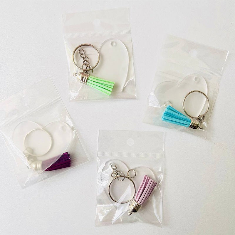 ACRILICO DE CORAZON + BORLA + CADENA PARA LLAVERO