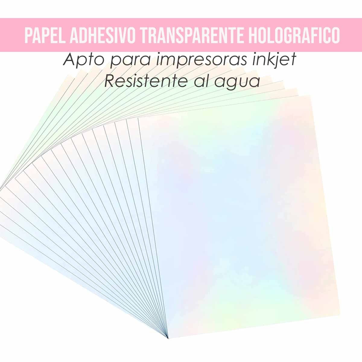 VINILO ADHESIVO TRANSPARENTE HOLOGRAFICO IMPRIMIBLE INKJET(5 HOJAS)