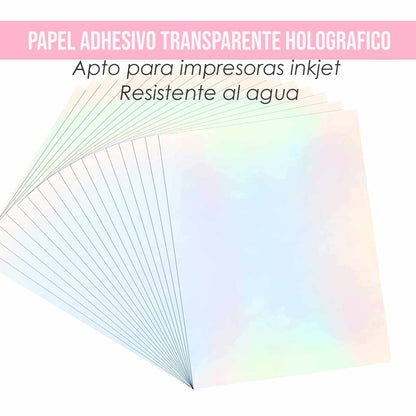 VINILO ADHESIVO TRANSPARENTE HOLOGRAFICO IMPRIMIBLE INKJET(5 HOJAS)