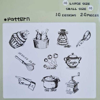 SET DE STICKERS TRANSPARENTES VINTAGE COCINA (20 pcs)