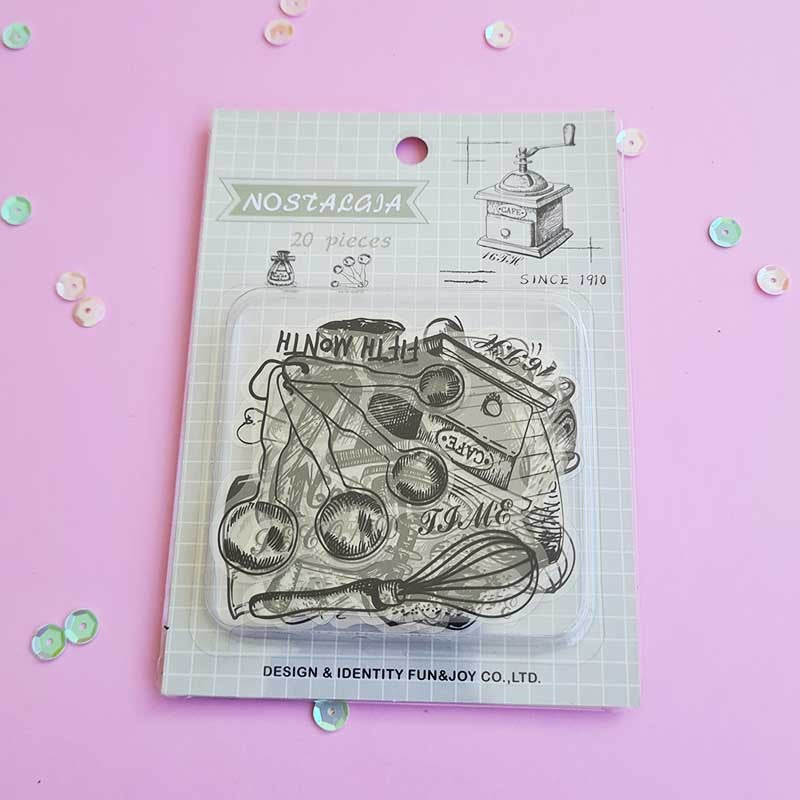 SET DE STICKERS TRANSPARENTES VINTAGE COCINA (20 pcs)