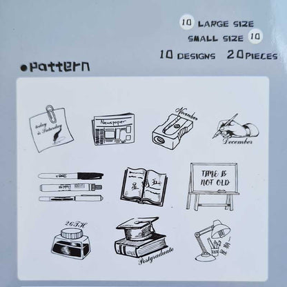 SET DE STICKERS TRANSPARENTES VINTAGE ESCRITURA (20 pcs)