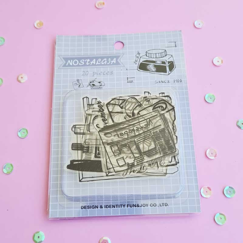 SET DE STICKERS TRANSPARENTES VINTAGE ESCRITURA (20 pcs)