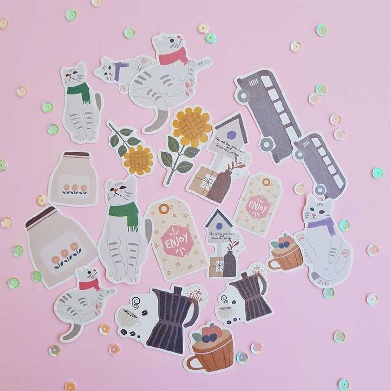 SET DE STICKERS DECORATIVOS DE GATO No 1 (20 pcs)