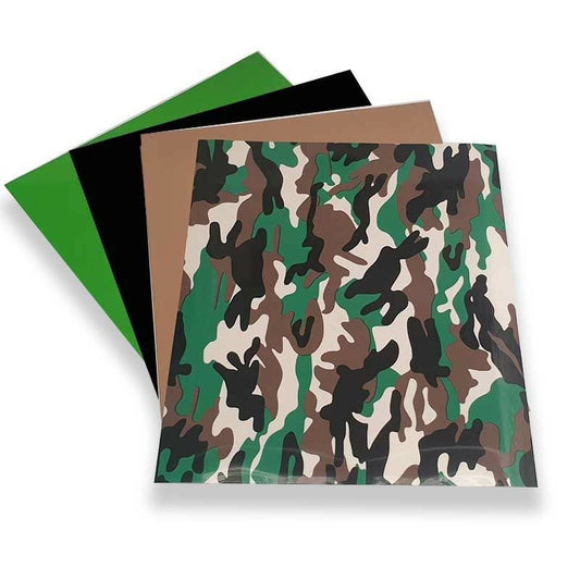 VINILO TEXTIL MIX CAMUFLAJE VERDE, NEGRO, VERDE Y CAFE CLARO (4 PCS)