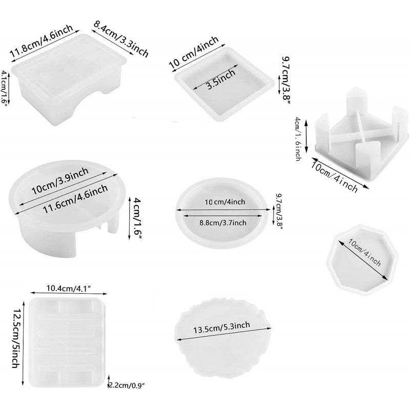 MOLDES DE SILICONA DE PORTAVASOS CUADRADOS Y BASE PARA RESINA (5 PCS)