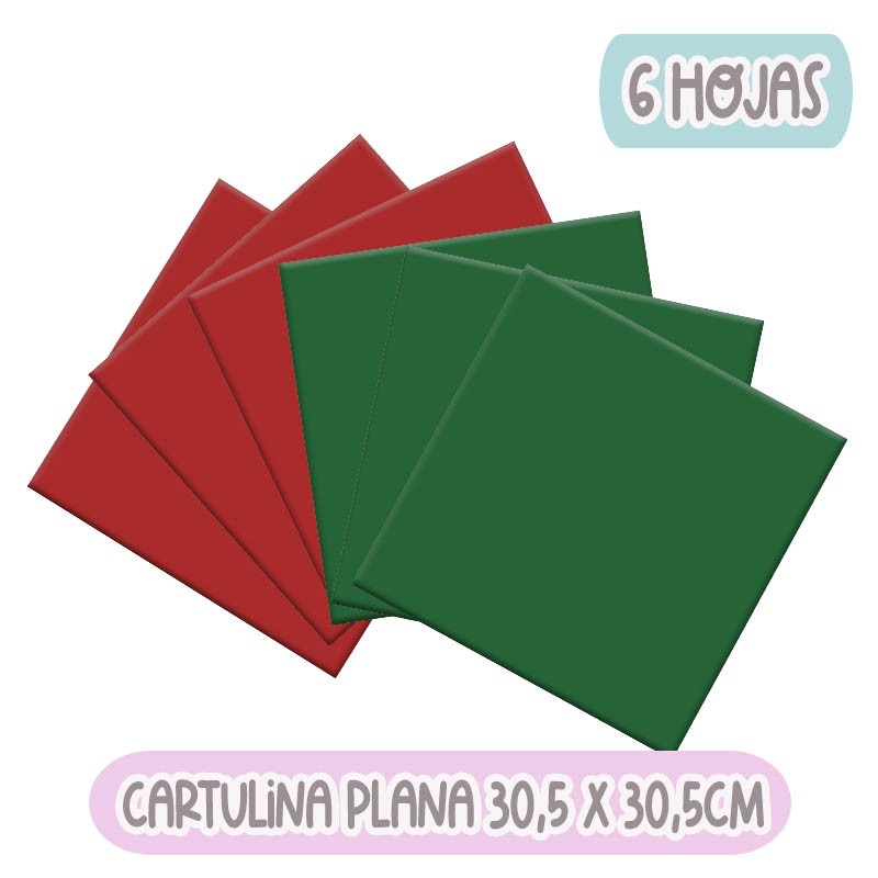 CARTULINA PLANA ROJA Y VERDE NAVIDAD (30.5 X 30.5 CM) 6 HOJAS