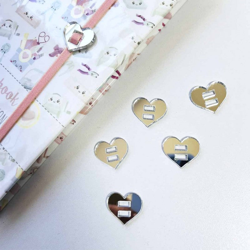 PASADORES CORAZON PLATA ESPEJO PARA ELASTICO AGENDA (6 PCS)