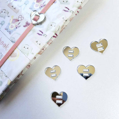 PASADORES CORAZON PLATA ESPEJO PARA ELASTICO AGENDA (6 PCS)