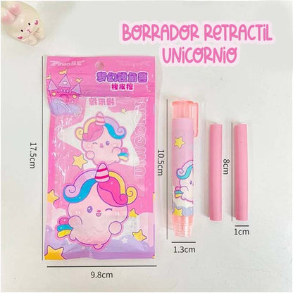 BORRADOR RETRACTIL DE UNICORNIO CON REPUESTO