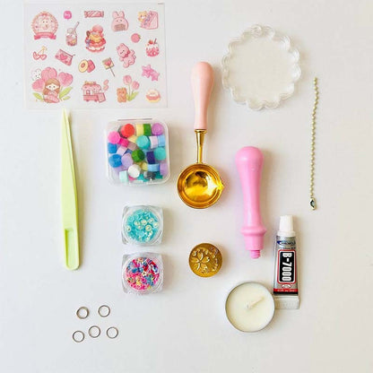 KIT DE SELLO DE LACRE Y LLAVERO MANGO ROSA