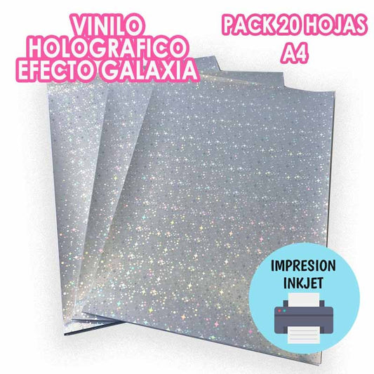 VINILO HOLOGRÁFICO GALAXIA ADHESIVO IMPRIMIBLE INKJET (20 HOJAS)