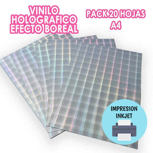 VINILO HOLOGRÁFICO BOREAL ADHESIVO IMPRIMIBLE INKJET (20 HOJAS)