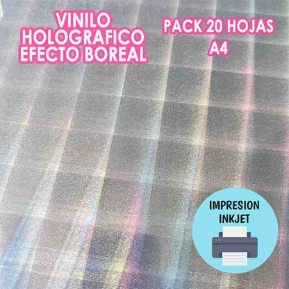 VINILO HOLOGRÁFICO BOREAL ADHESIVO IMPRIMIBLE INKJET (20 HOJAS)