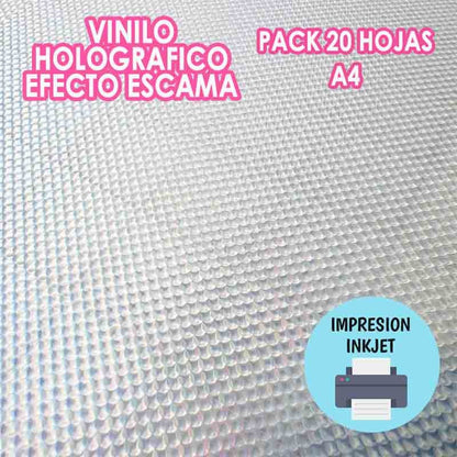 VINILO HOLOGRÁFICO ESCAMA ADHESIVO IMPRIMIBLE INKJET (20 HOJAS)