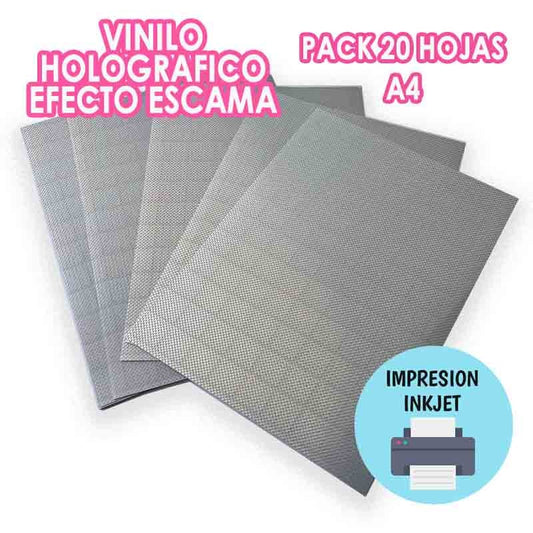 VINILO HOLOGRÁFICO ESCAMA ADHESIVO IMPRIMIBLE INKJET (20 HOJAS)