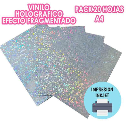 VINILO HOLOGRÁFICO FRAGMENTADO ADHESIVO IMPRIMIBLE INKJET (20 HOJAS)