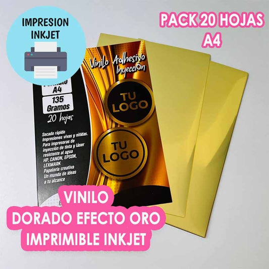 VINILO DORADO ADHESIVO IMPRIMIBLE INKJET (20 HOJAS)