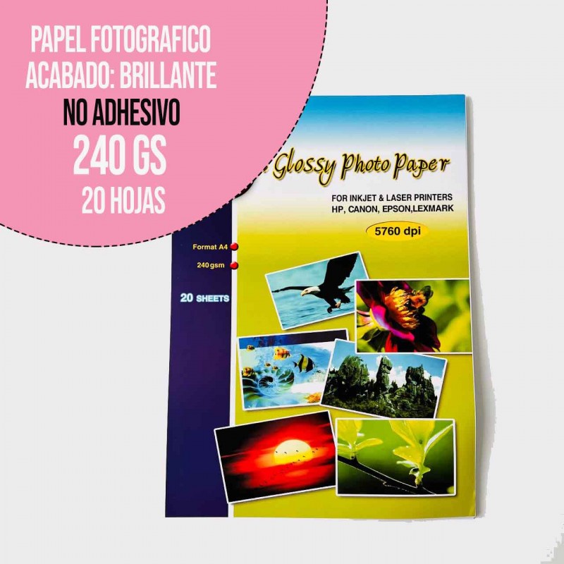 PAPEL FOTOGRÁFICO GLOSSY 240gs (20 hojas)