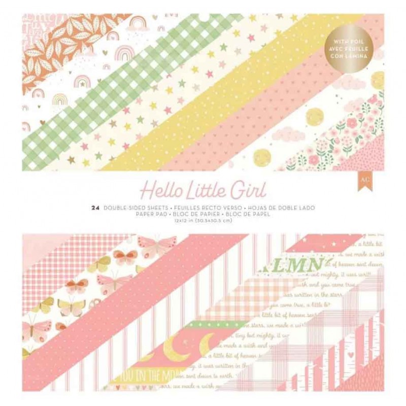 SET DE PAPELES HELLO LITTLE GIRL 12 X 12 PULGADAS (24 HOJAS)