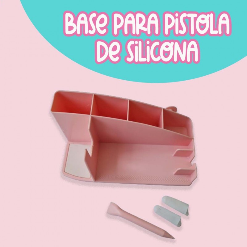 SOPORTE PARA PISTOLA DE SILICONA MAS ACCESORIOS ROSA