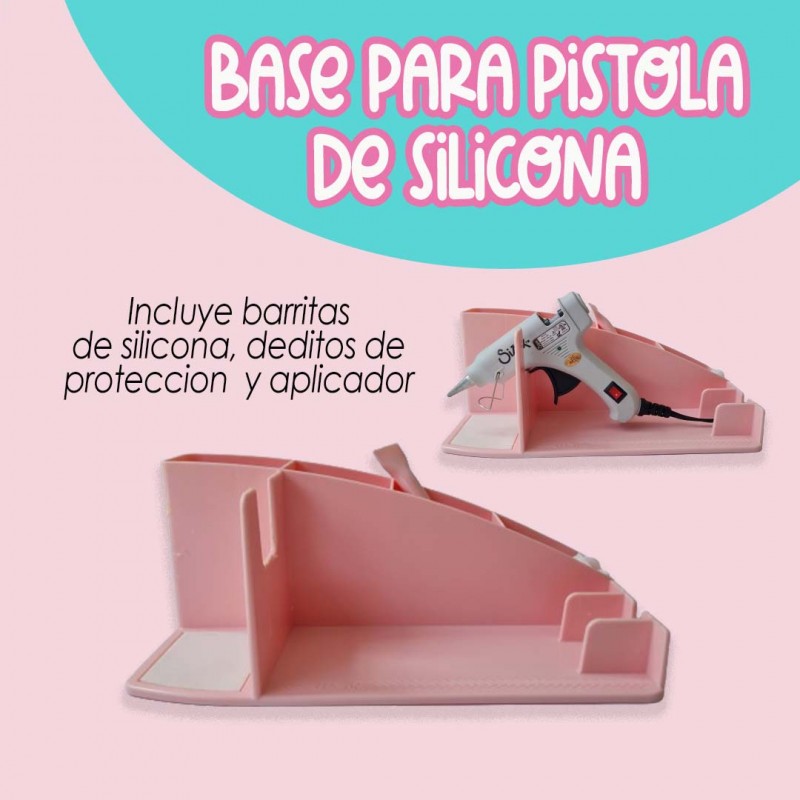 SOPORTE PARA PISTOLA DE SILICONA MAS ACCESORIOS ROSA