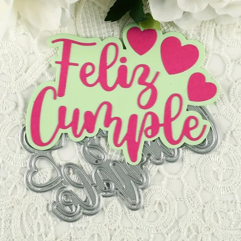 TROQUEL FELIZ CUMPLE CON CORAZONES