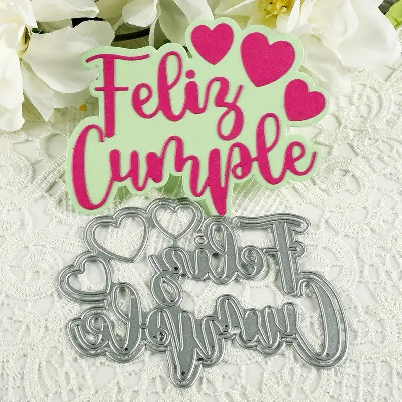 TROQUEL FELIZ CUMPLE CON CORAZONES