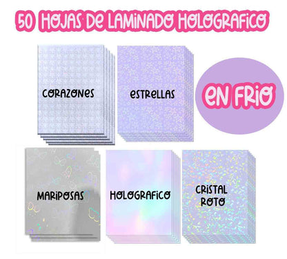 LAMINADO EN FRIO VINILO HOLOGRÁFICO TRANSPARENTE (50 HOJAS)