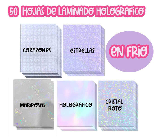 LAMINADO EN FRIO VINILO HOLOGRÁFICO TRANSPARENTE (50 HOJAS)