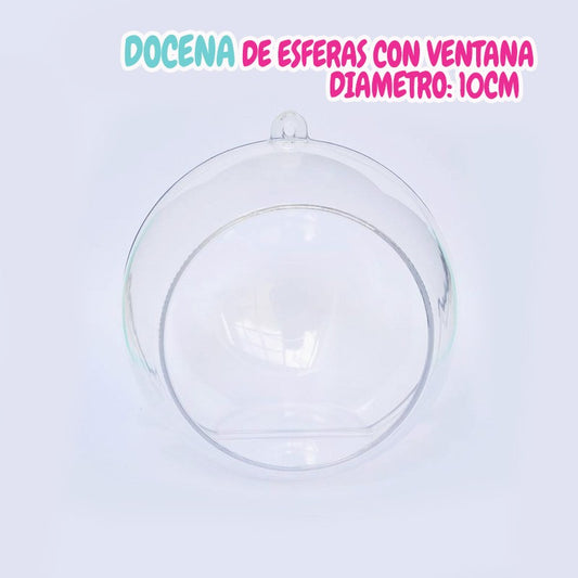 DOCENA DE BOLAS ESFERAS VENTANA PARA DECORAR 10CM DE DIAMETRO