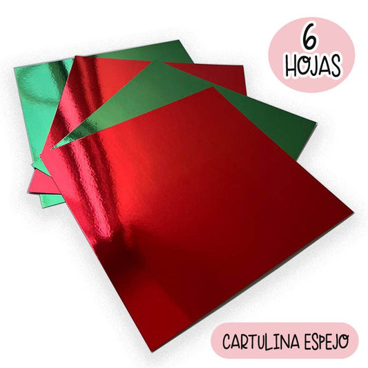 CARTULINA ESPEJO ROJO Y VERDE 30.5 x 30.5 cm (6HOJAS)