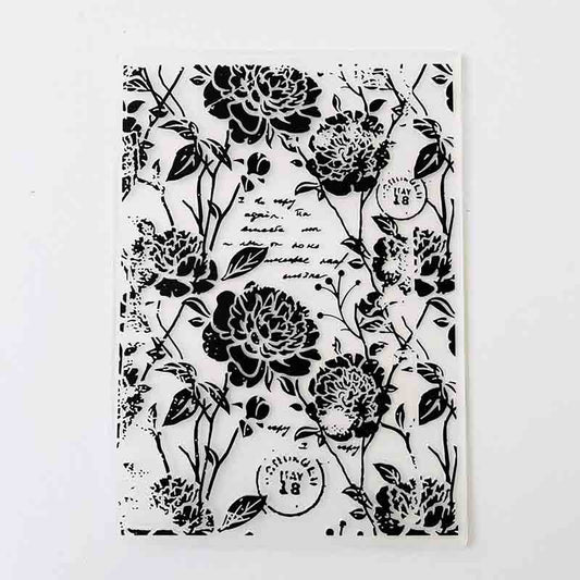 FOLDER DE EMBOSSING ROSA Y TEXTO VINTAGE 12,5cm x 18cm