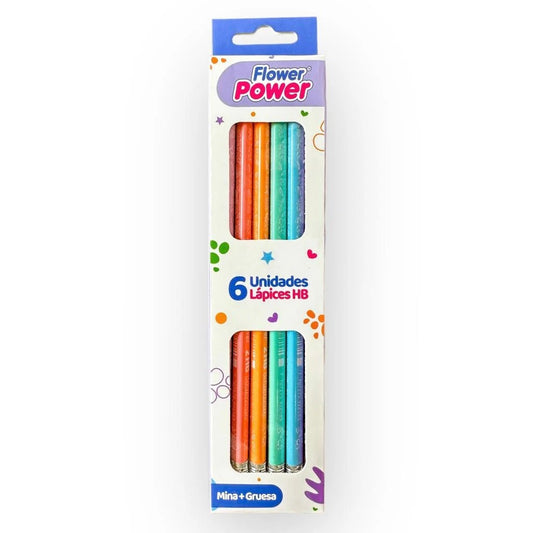CAJA DE LAPIZ HB FLOWER POWER X 6