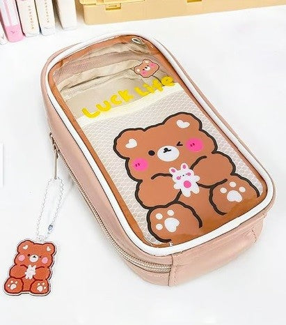 CARTUCHERA MALLA TRANSPARENTE CAFE