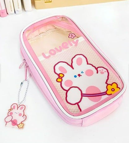 CARTUCHERA MALLA TRANSPARENTE ROSA