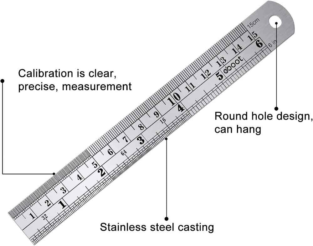 REGLA DE ACERO INOXIDABLE DOBLE ESCALA 15 cm (6 inch)