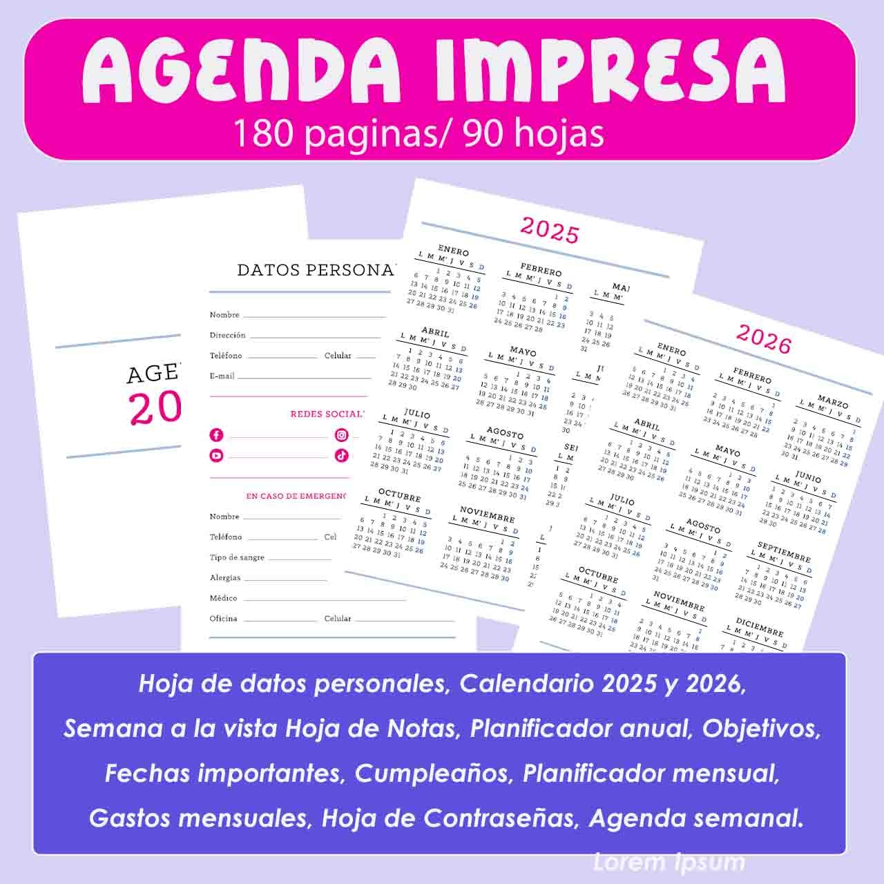 PACK DE HOJAS AGENDA  2025