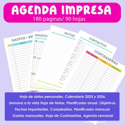 PACK DE HOJAS AGENDA  2025