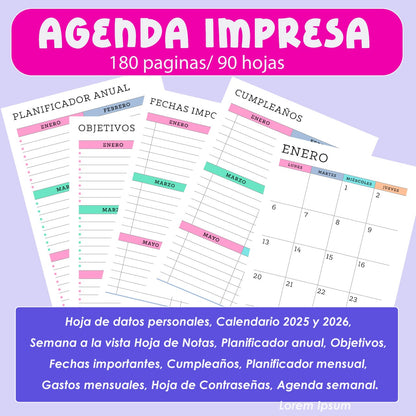 PACK DE HOJAS AGENDA  2025