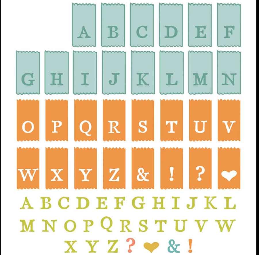 SELLOS Y TROQUELES MINI ALFABETO SIZZIX (70 PCS)