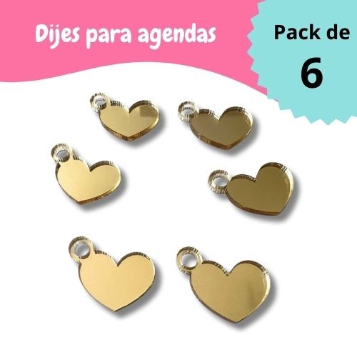 DIJE DE CORAZON DORADO ESPEJO PARA AGENDA (6 PCS)